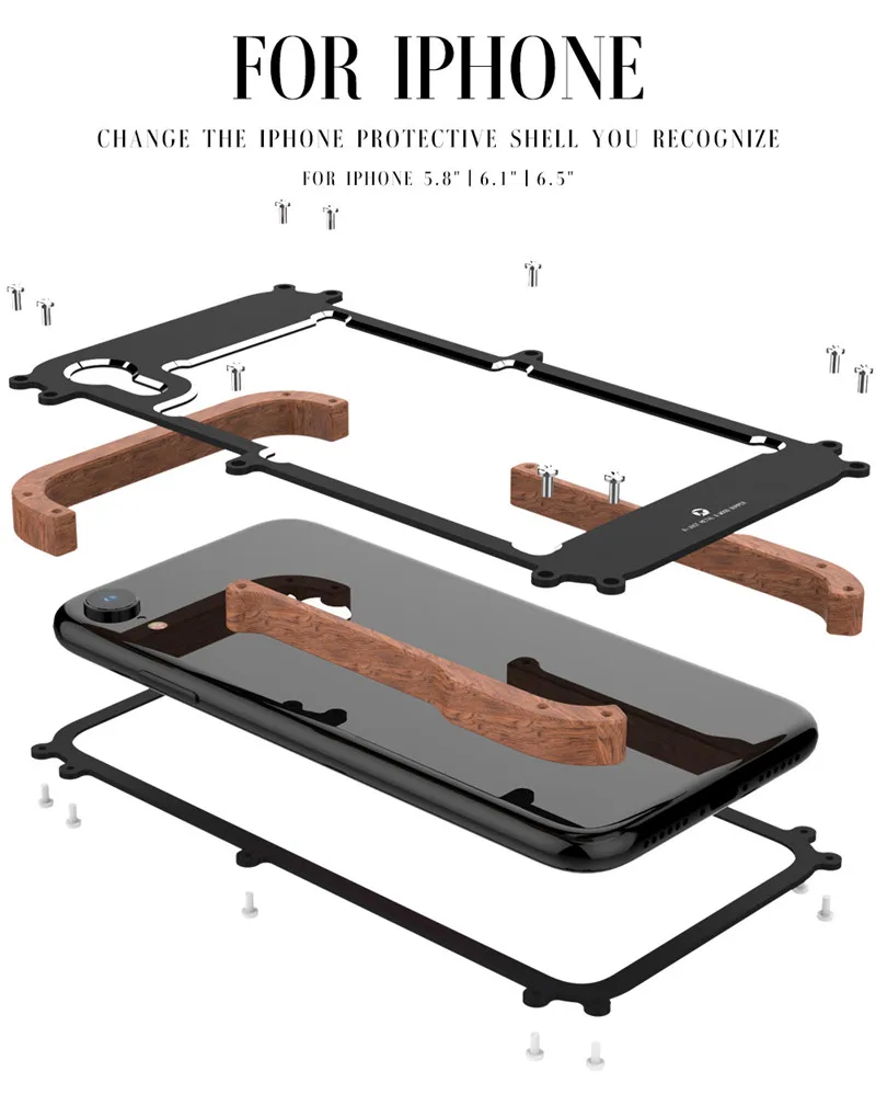 

R-JUST Luxury Aluminum Metal Wood Bumper Case for iPhone 12 XR XS 11 Pro Max 6 6S 7 8 Plus SE 2020 Shockproof Natural Wood Cover