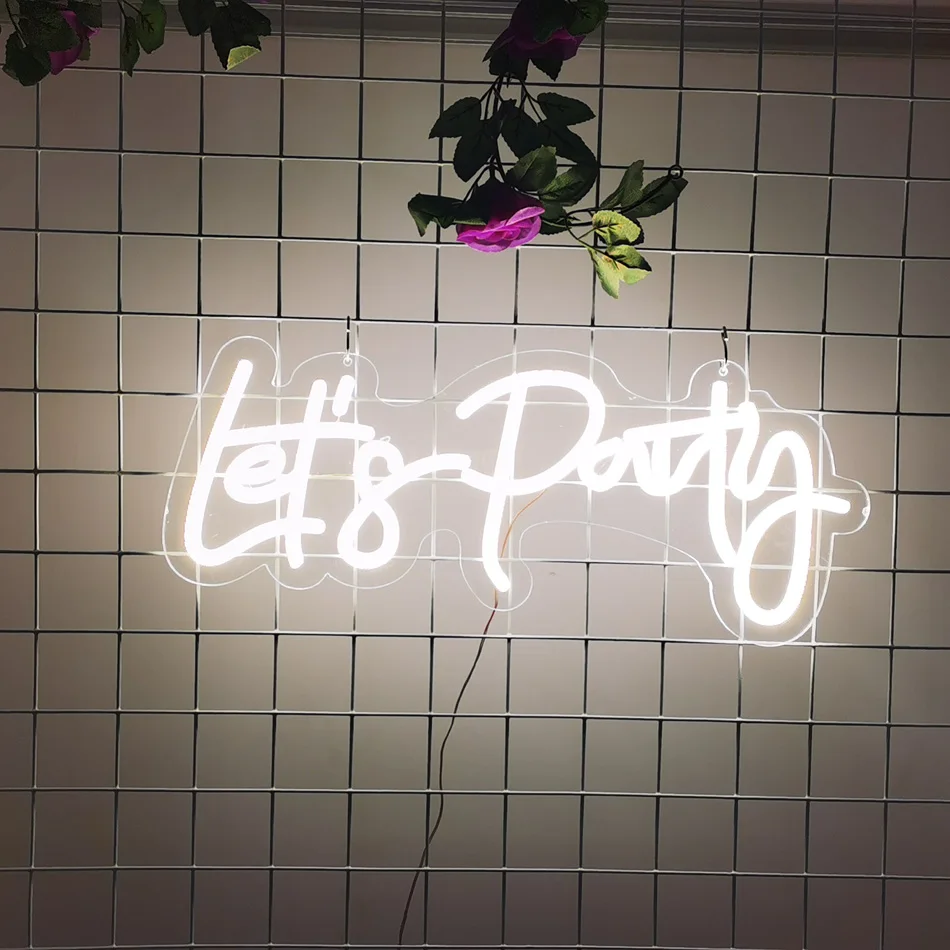 Let's Party Neon Sign for Wall Decor, with Dimmable Switch, Reusable Neon Light Sign for Bachelorette Party, Engagement Party
