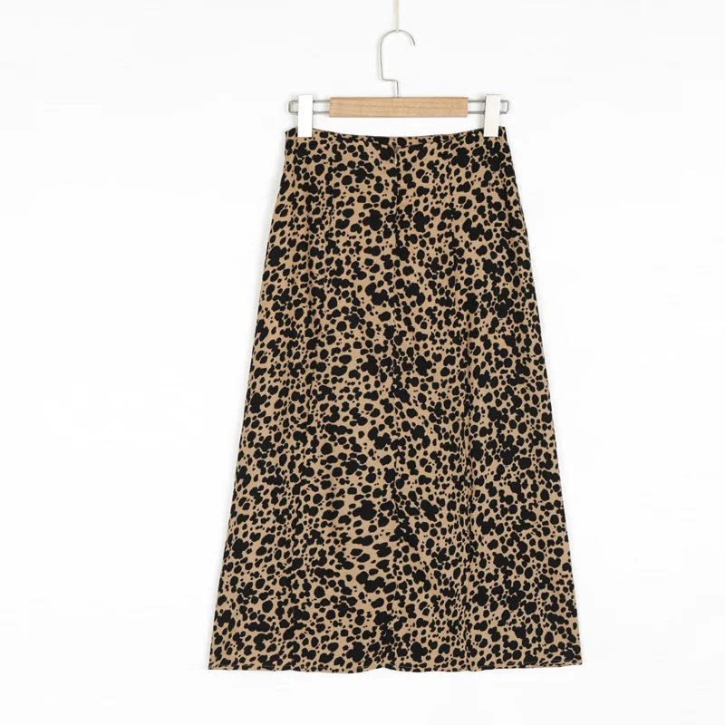 

Summer women's casual leopard print high waist split skirt