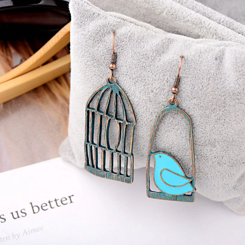 CARTER LISA уникальный дизайн синяя птица в клетке подвеска виде животного серьги