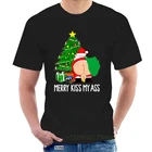 Смешная футболка с Санта-Клаусом и надписью Kiss My Ass и рождественской елкой, свободные топы размера, футболка @ 074601