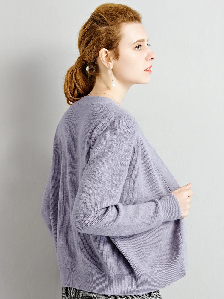

Knitted cardigan women's sweater autumn winter New outer shawl loose 100% pure wool sweater coat thin
