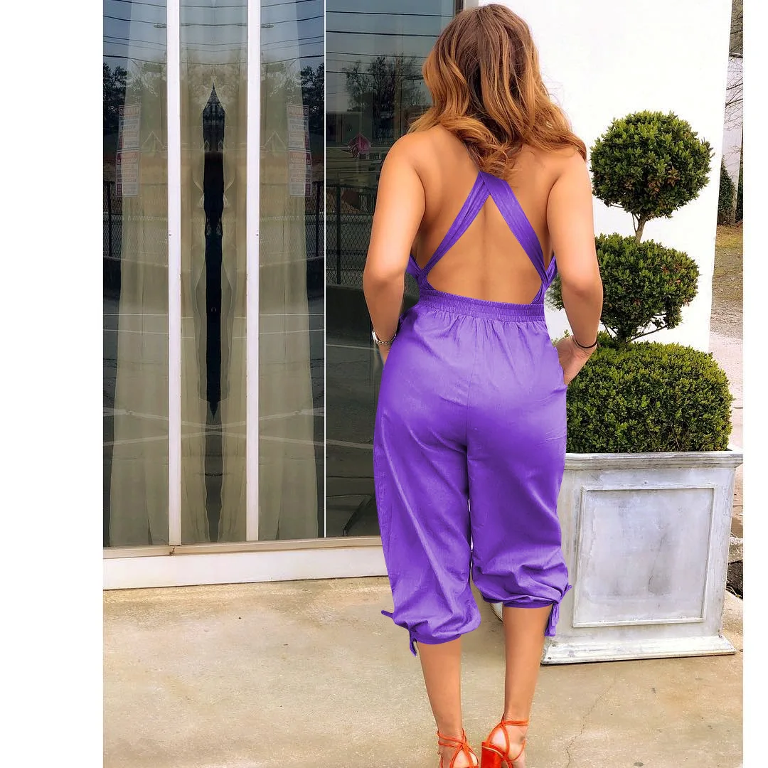 

Summer Women's Fashion Pleated Piece Pants Fashion Casual V-Neck Halter Strap Piece Pants Women