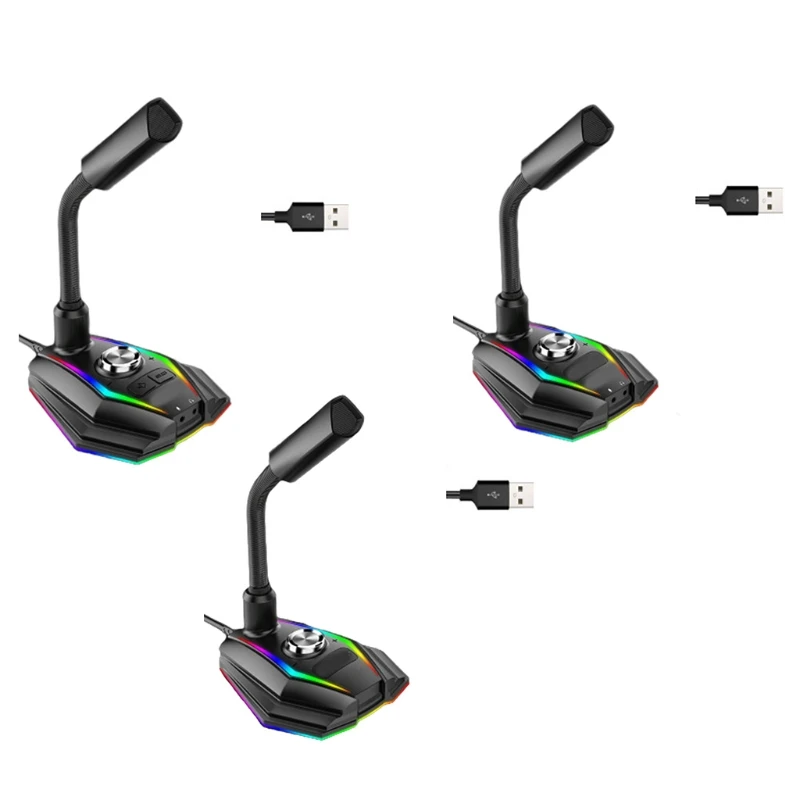 

Professional USB Microphone Type-C for Recording PC Computer Chat Singing 360 Degree Rotation Control with RGB Light