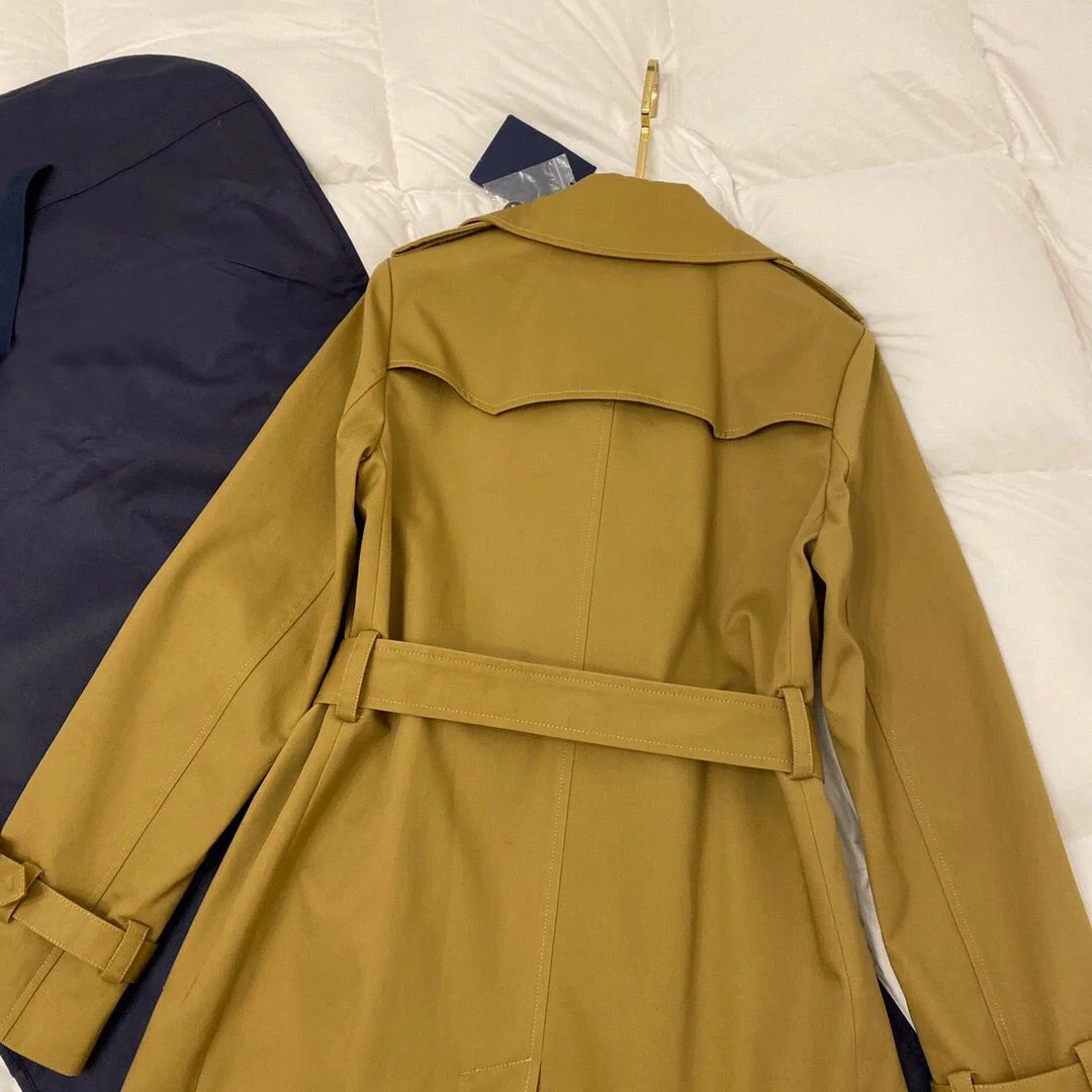 

new runway design leather patchwork khaki trench coat women lapel double breasted belt overcoat elegant ladies work coats