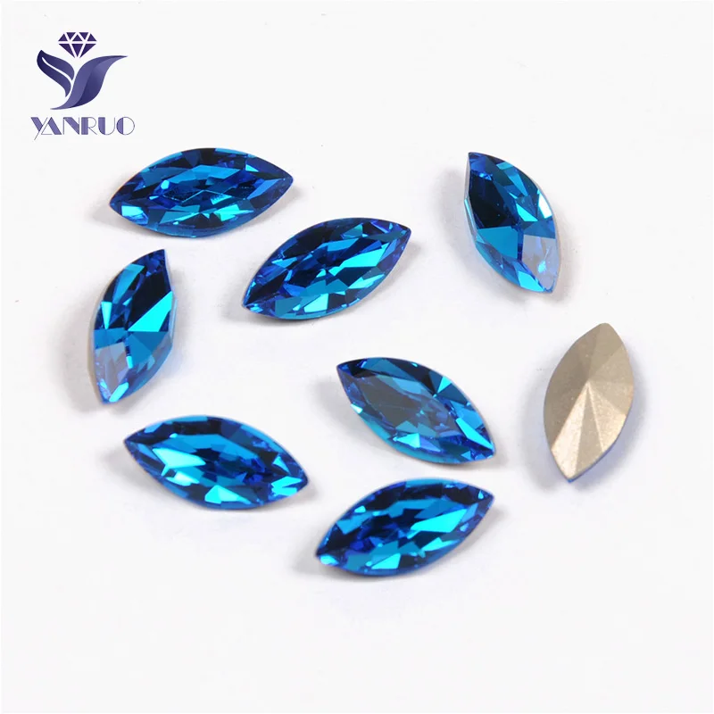 Capri Blue Yanruo 4200 Наветт страз сшитые камни ручной работы острый задник Глаза Лошади Стразы стеклянные кристаллы для рукоделия - Цвет: Capri Blue