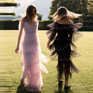 Verngo пыльное розовое платье для выпускного вечера с рукавами из тюля красочная многослойная юбка в горошек длинные вечерние платья Элегантн...