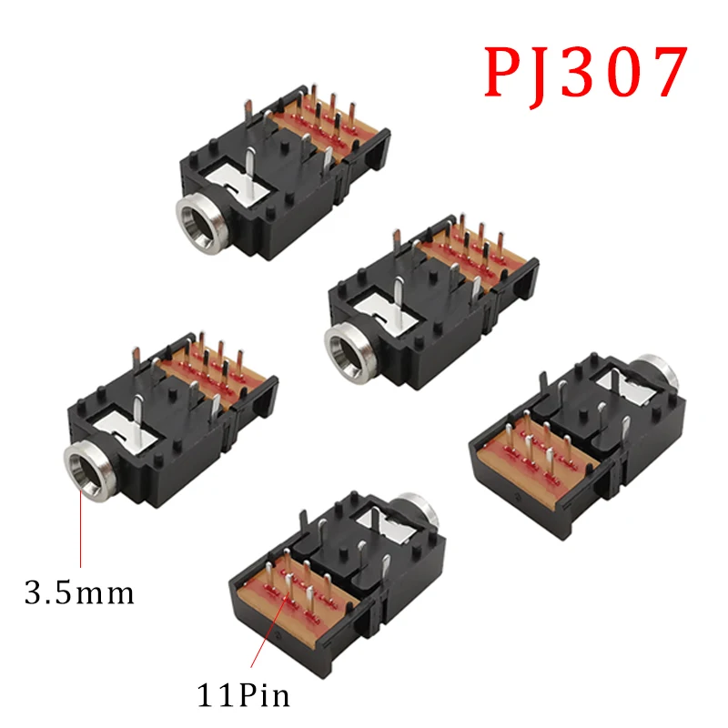 

5Pcs PJ-307 3.5mm Headphone Jack PJ307-11P Stereo 3.5DIP Plug-in Audio Speaker Female Socket Dual Channel Connector with Switch