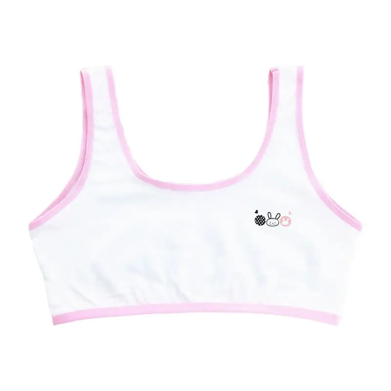 

Puberty Girls Single Layer Underwear Cartoon Rabbit Wide Straps Sports Tank Bra