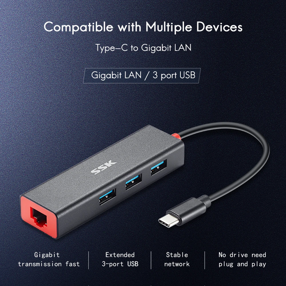 USB C концентратор SSK Type для расширенного 3 портового 0 адаптера док станции с портом