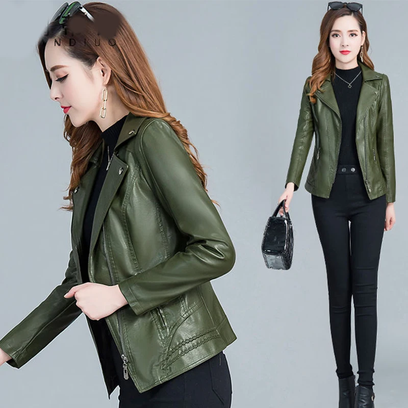 

Leather Women Short Paragraph Spring Autumn Coat 2021 New Slim Suit Collar Women's Middle-Aged Leather Jacket Coat 5XL Size