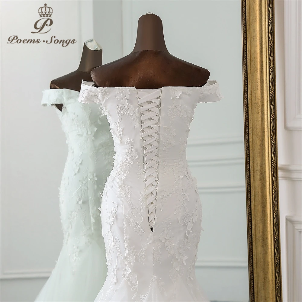 PoemsSongs Стиль Красивые трехмерные цветы кружева свадебное платье Vestido de noiva Русалка платье robe mariage