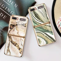 plating tempered glass marble hard case for samsung galaxy z flip 4g 5g folding luxury retro marbling full protection cover