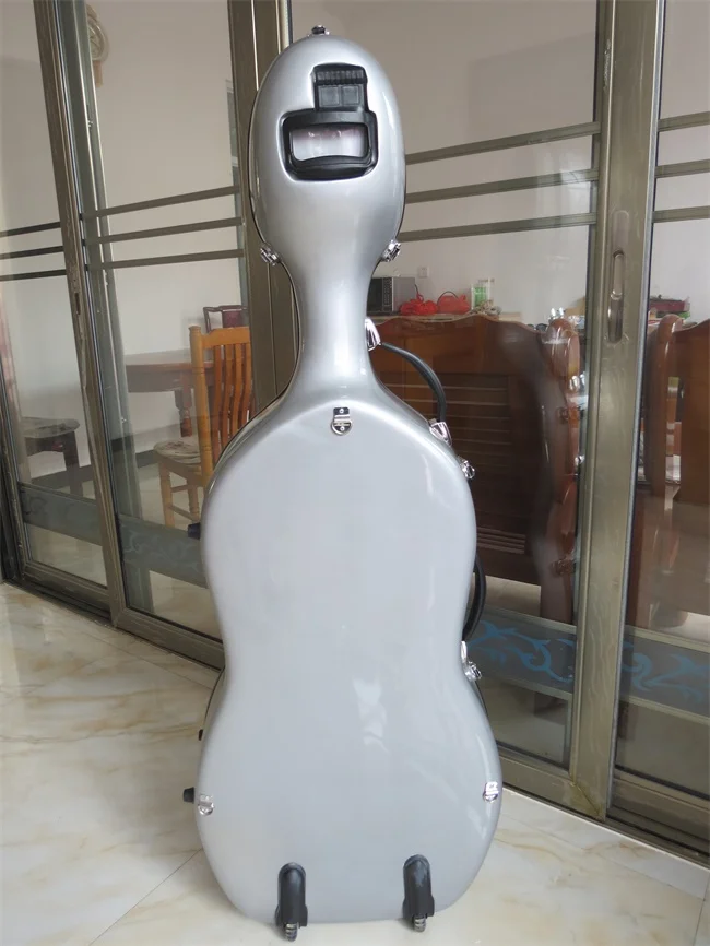 Great 4/4 grey fiberglass cello hard case w/wheells