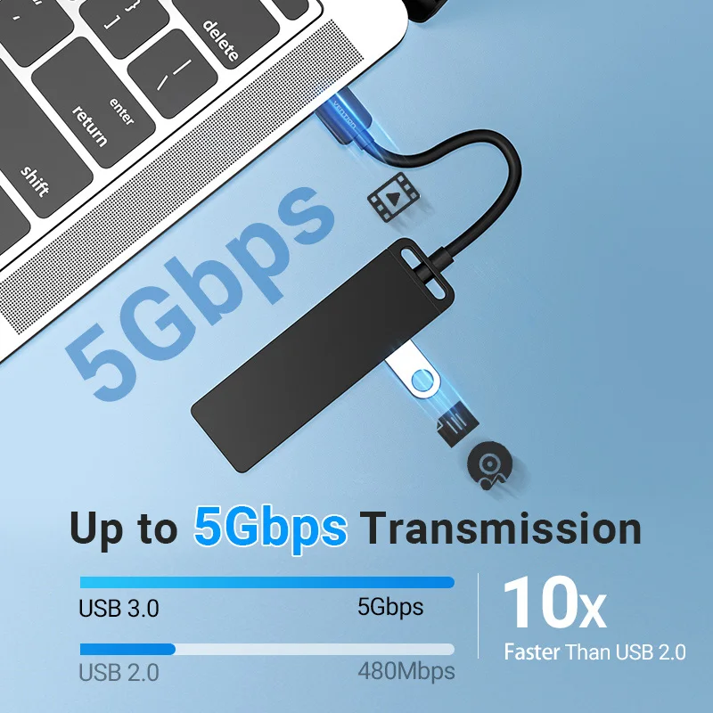 

4 порта USB 3,0 Hub Micro USB Высокоскоростной разветвитель 5 Гбит/с