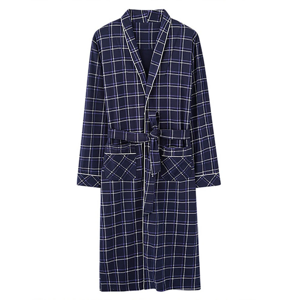 

Autumn Winter Cotton Bathrobe Men 4XL Large Size Fashion Plaid Embroidery Pijama Casual Comfort Kimono Bath Robe Dressing Gown