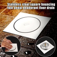 stainless steel bouncing floor drain sewer anti blocking filter shower floor cover metal anti smell pedal bathroom