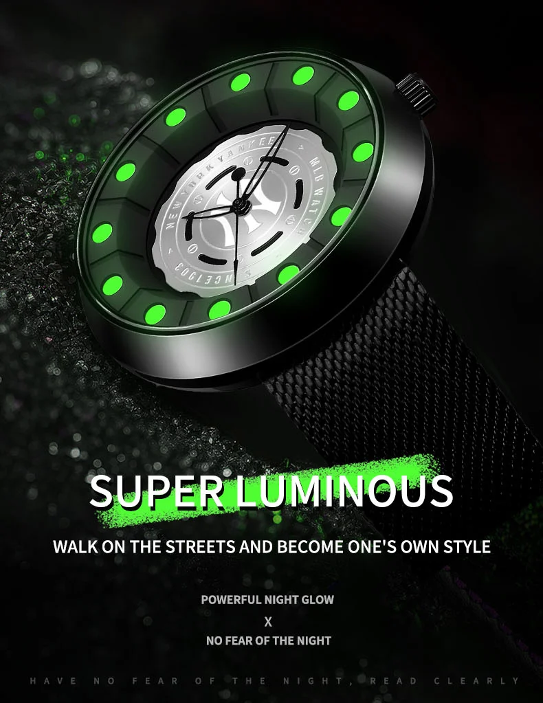 2022 New Luxury Brand Super Luminous Men's Watches Hollow Surface Quartz Hands Watch Stainless steel waterprool # CS009