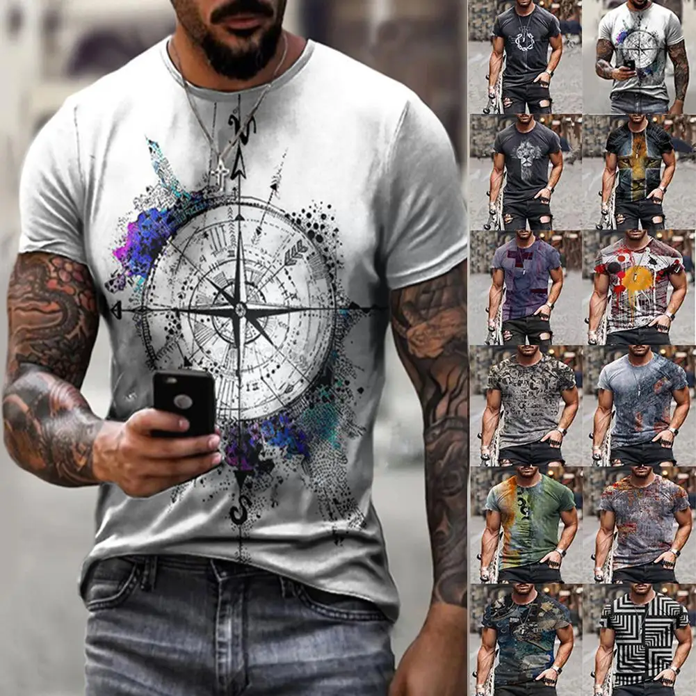 

Men's Summer 3D Printed Compass T-Shirt Hip-Hop Style Cross Sleeve O-Neck Style Men Size T-Shirt Large Short Clothing U7D1