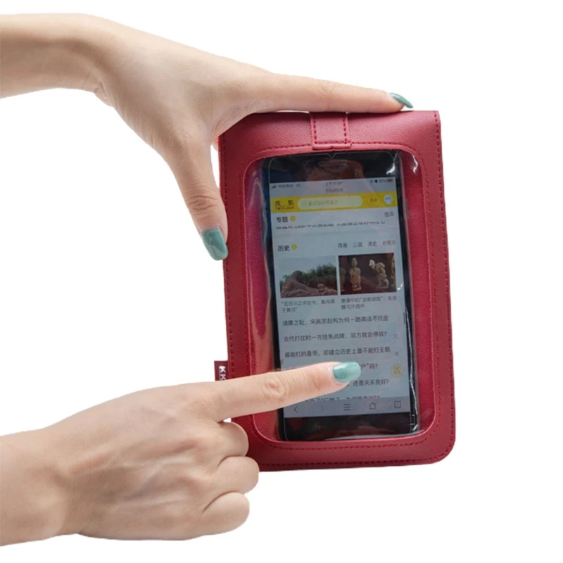 

Mini Crossbody Cell Phone Pouch Purse PU Leather Shoulder Bag with Touch Screen Window 066F