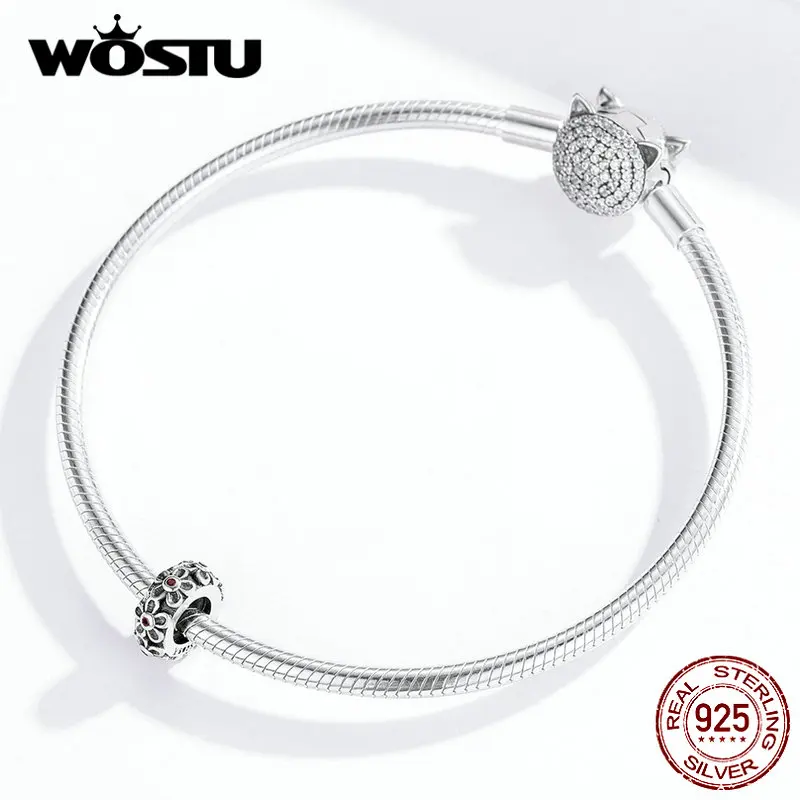 WOSTU серебро 925 пробы черная пробка в виде цветка силиконовые бусины подходят к