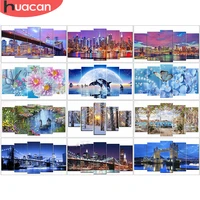 huacan diamond painting 5pcsset landscape needlework cross stitch full square diamond embroidery multi picture gift