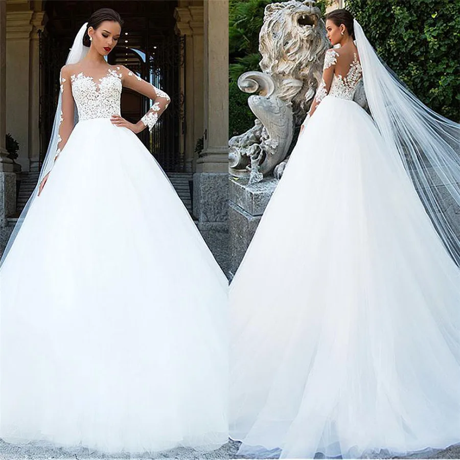 

Прозрачное длинное ТРАПЕЦИЕВИДНОЕ Тюлевое кружевное свадебное платье с аппликацией Свадебные платья индивидуальный пошив Длинная свадеб...