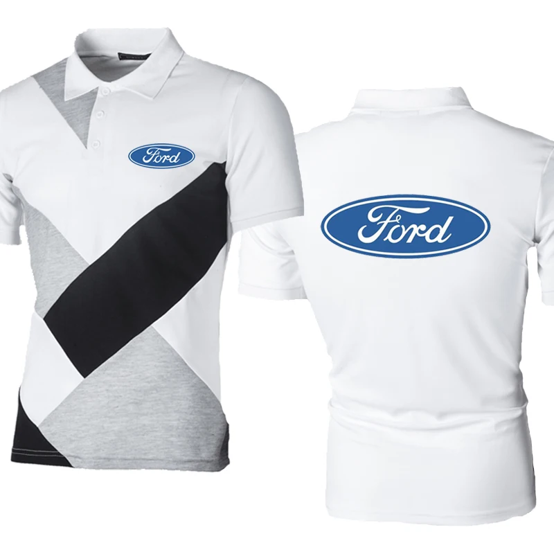 Рубашка-поло мужская с коротким рукавом хлопок принтом логотипа автомобиля Ford