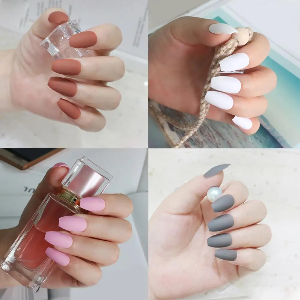 

24Pcs Coffin False Nails Tip Art Decoration Full Cover Matte Fingernail Stickers