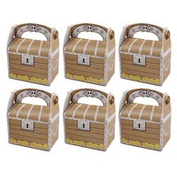 12pcs portable pirate treasure chest box paper gift box packing vintage wooden pattern candy storage case for party