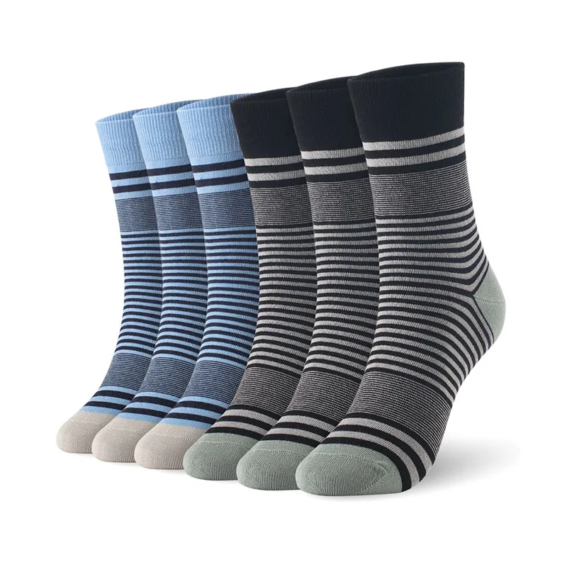 Blue3Black3 Men cotton socks stripped man large size socks 6pairs/lot UK SIZE 7-11 EUR SIZE 40-46 1002 VKMONY - Цвет: Blue3Black3