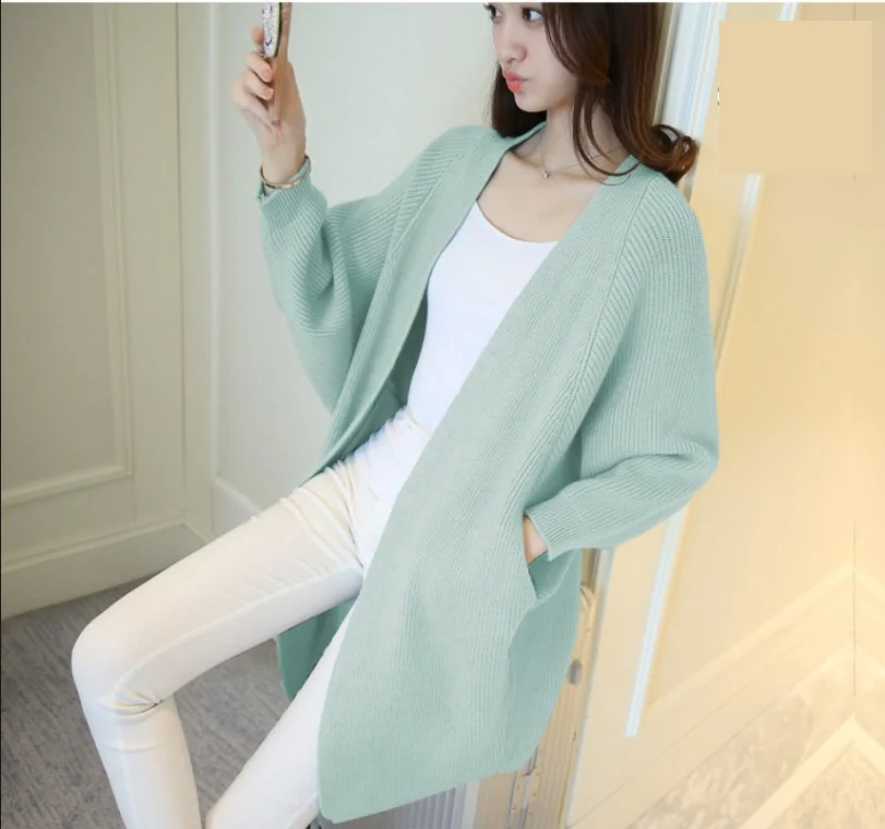 

Long Cardigan Women Sweater Autumn Winter Bat Sleeve Knitted Sweater Plus Size Jacket Loose Ladies Sweaters Cardigans 3XL
