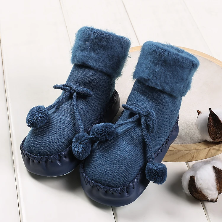 Новые зимние толстые 0-12 M/12-24 M Детские Первые ходунки из искусственной кожи обувь для малышей мягкая подошва новорожденных одноцветные домашние носки