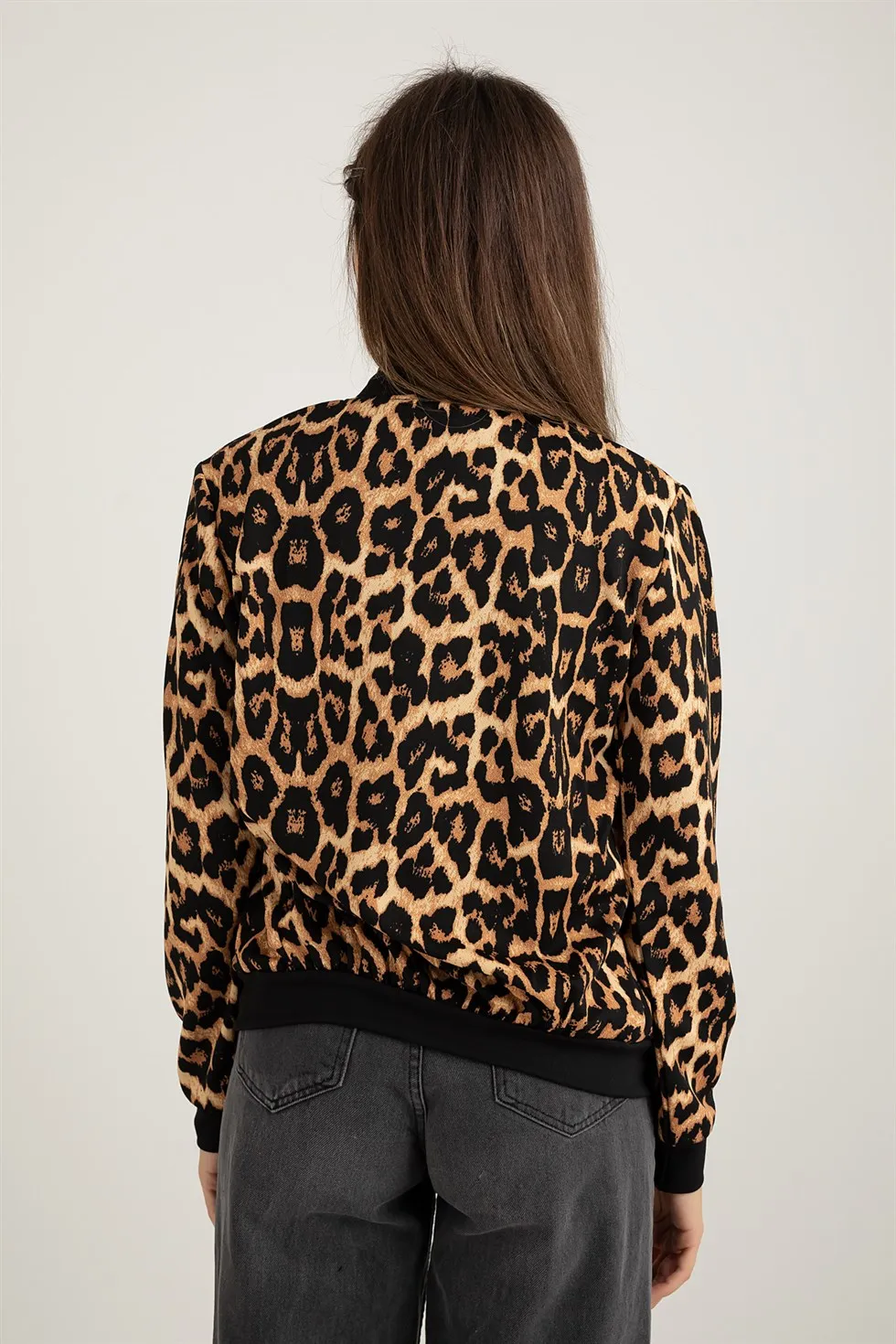 

Coarse Leopard Pattern Zipper Sweat-BLACK