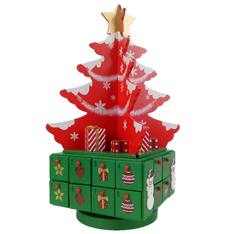 

Calendar Three-dimensional Rotating Christmas Tree Countdown Calendar Wooden 24 Day Xmas Party Decor Advent Calendar 24 Drawers