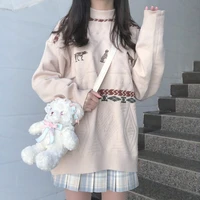 sweater female 2020 spring new style korean style sweet embroidered pullover mock neck outer wear retro loose jumpers