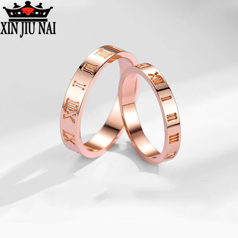 

Rose Golden Roman Digital Couple Mosaic Zircon Simulation Diamond Men's and Women's Rings Love Life White Gold