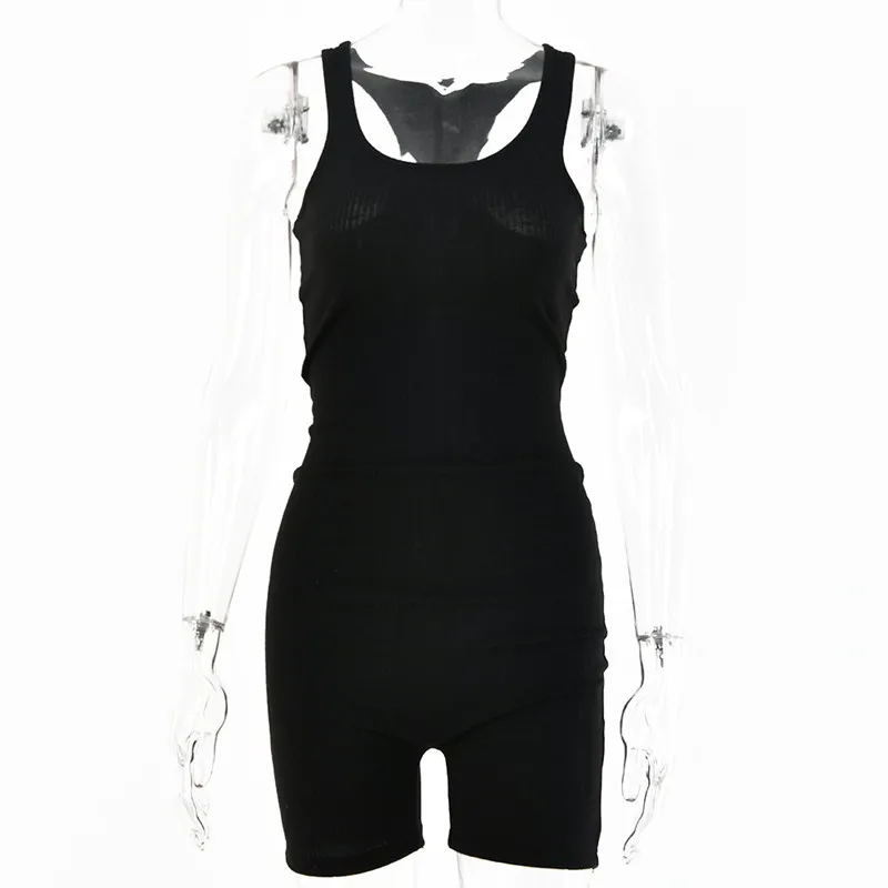

New 2021 Summer Jumpsuit Sexy Skinny Low-Cut Sports Jumpsuit Women's Clothing Bodycon Slim Solid Color Sleeveless Rompers Femme