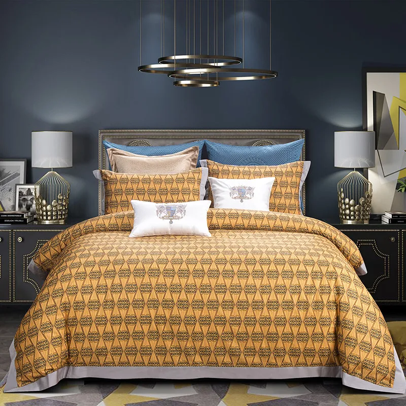 

New 1000TC egyptian cotton Bedding sets Queen King size Bed Duvet cover Bed sheets linen set 4pcs gold bed set