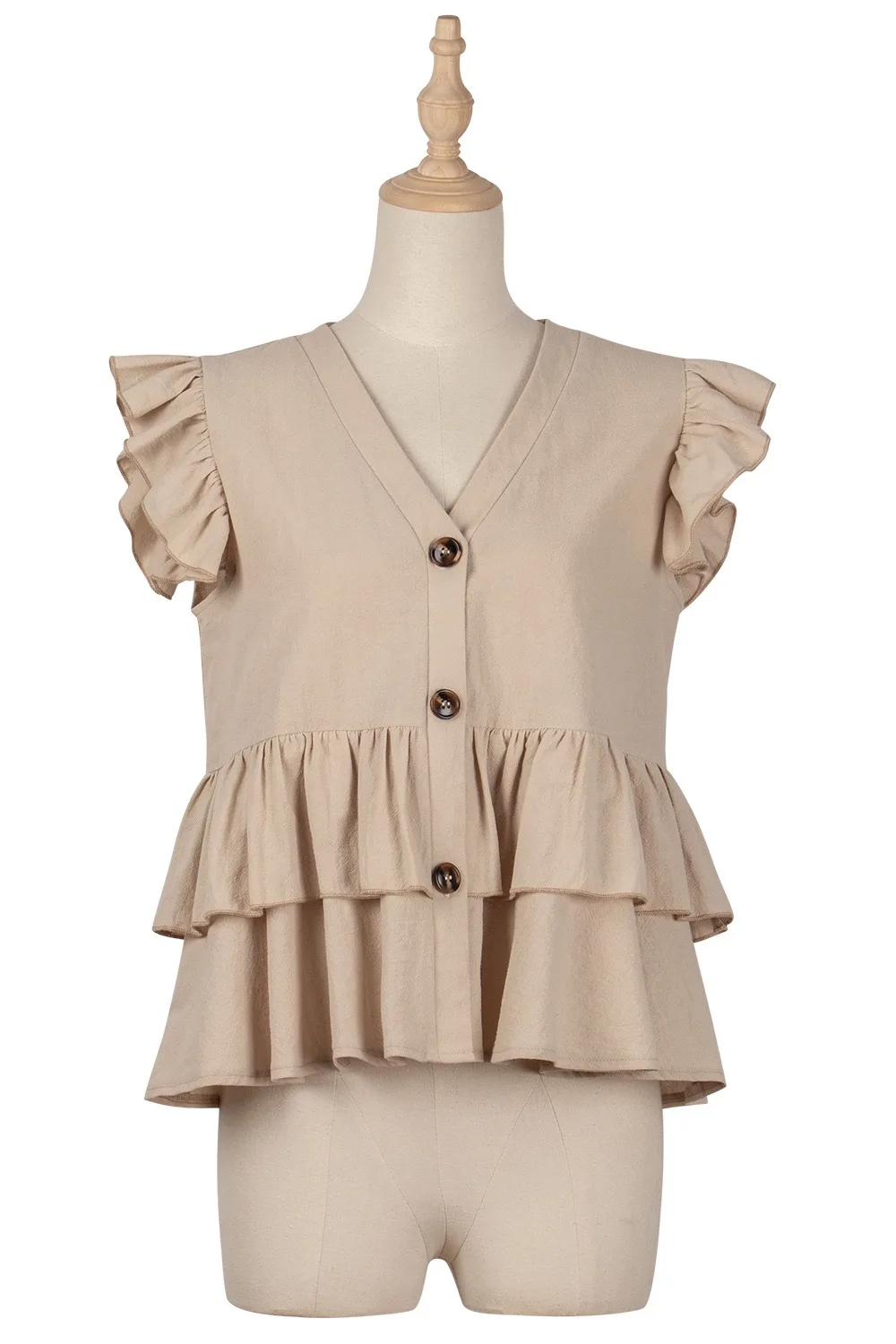 

clothing 2021 spring new solid color casual single-row button-down shirt female V-neck women's top