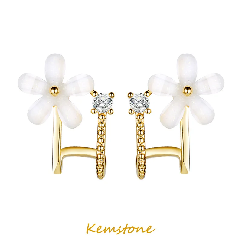 

Kemstone 925 Silver Pins Crystal Flowers Gold Plated Female Stud Earrings Gift Jewelry