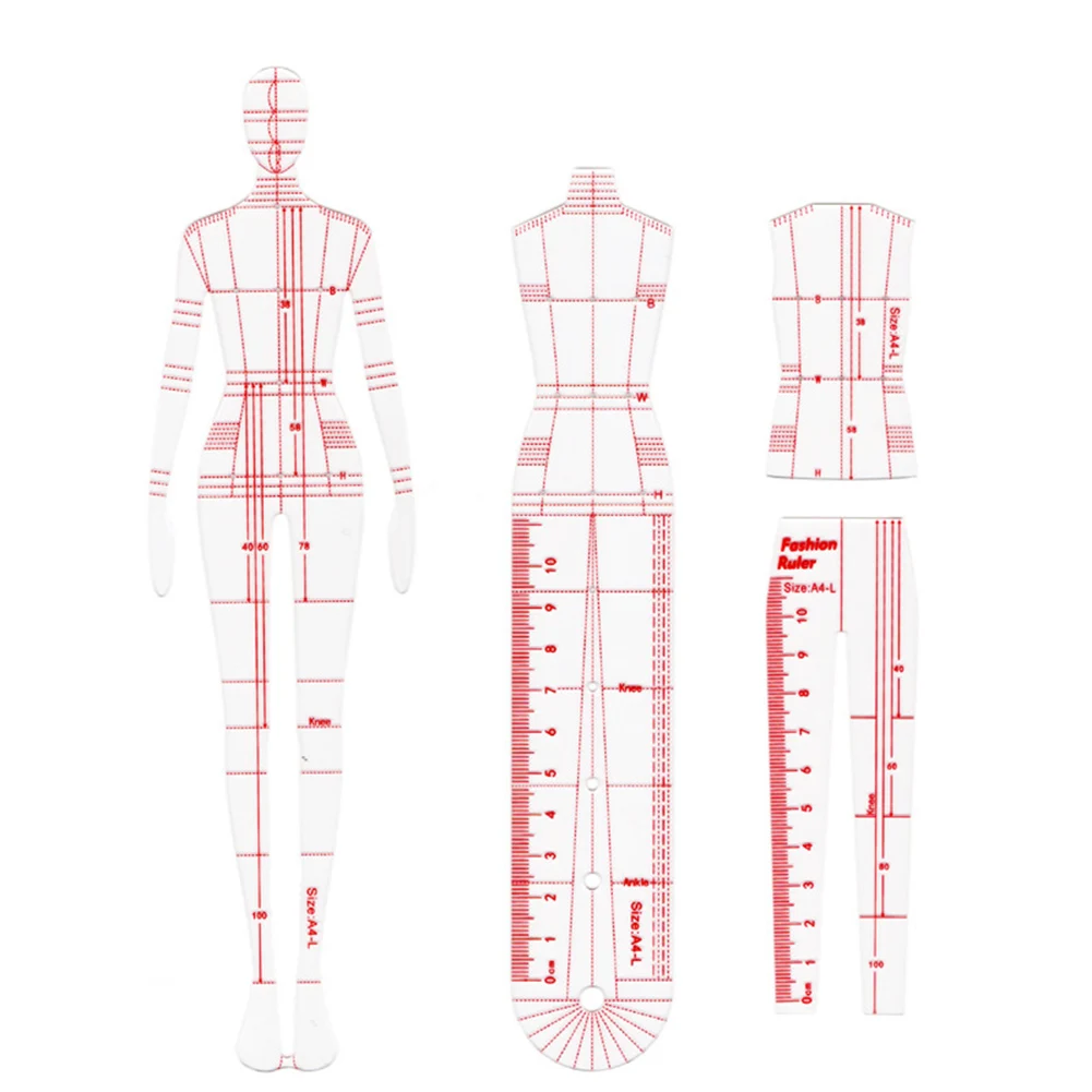 

3/4/5pcs Clothes Chart Template Ruler Fashion Women Drawing Ruler Figure Sketch Female Model Rulers