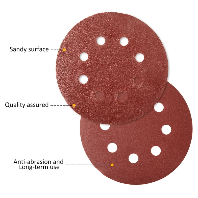 

100pcs 125mm Round Shape Sanding Discs Hook Loop Sanding Paper Buffing Sheet Sandpaper 8 Hole Sander Polishing Pad / 80 / /