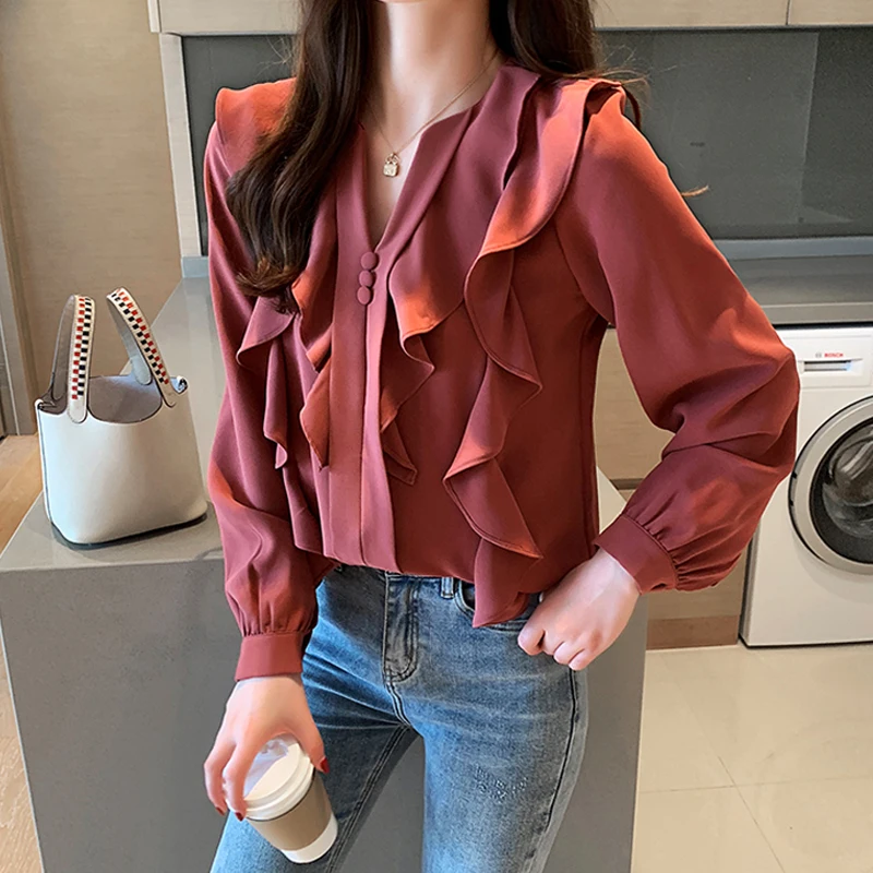 2021 Весенняя шифоновая рубашка модное женское платье с v-образным воротом