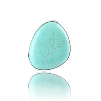 silver plated irregular shape green turquoises stone resizable finger ring statement jewelry