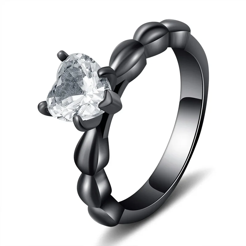 Vnox сердце любовь обручальные кольца для женщин Bling CZ Черный Нержавеющая сталь