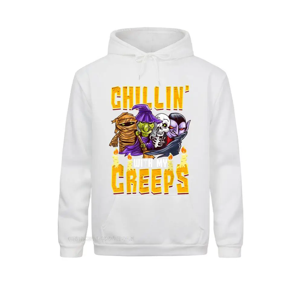 Halloween Chillin' With My Creeps Funny Humor Men Boys Special Men's Sweatshirts Hip hop Hoodies Long Sleeve Tight Hoods | Мужская