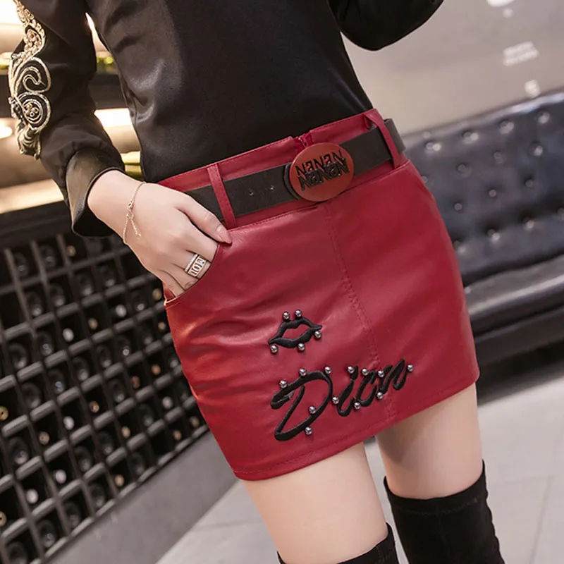 Женская облегающая мини-юбка NYFS юбка из искусственной кожи с вышивкой на