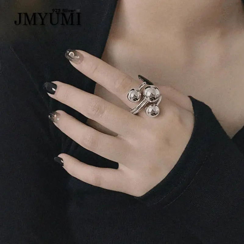 

JMYUMI 925 Sterling Silver Opening Rings for Women Couples New Fashion Simple Smooth Round Handmade Ring Party Jewelry Gifts