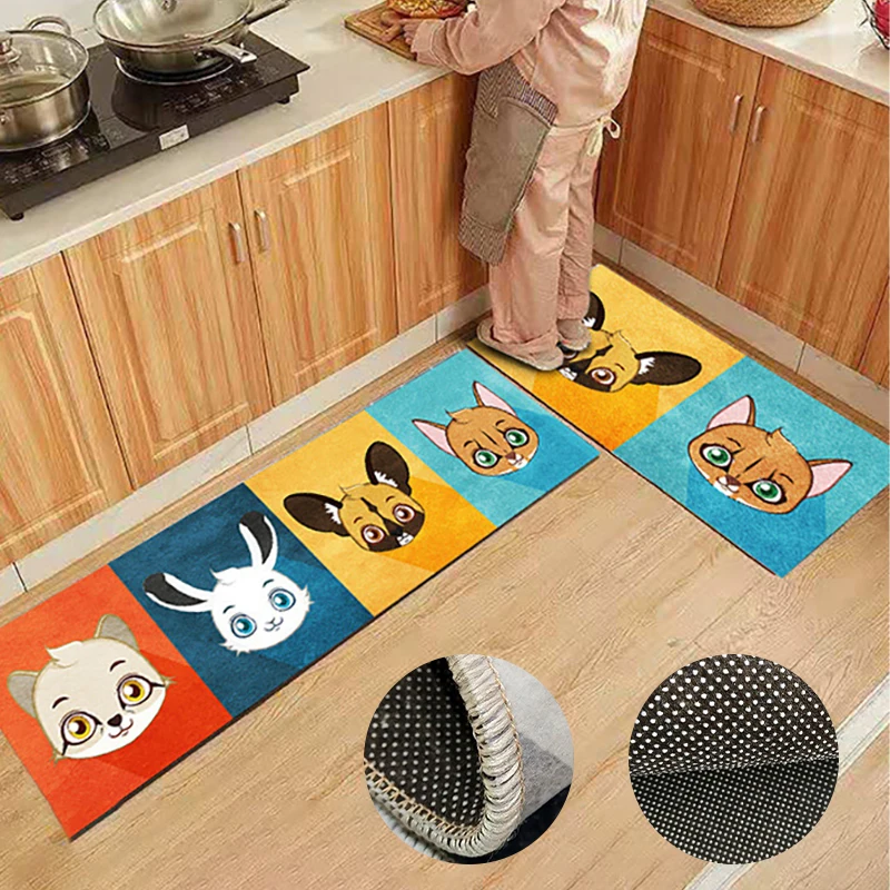 

Washable Non-slip Kitchen Rug Long Stripe Modern Floor Mat Bathroom Bedside Area Rugs Kitchen Carpet Living Room Balcony